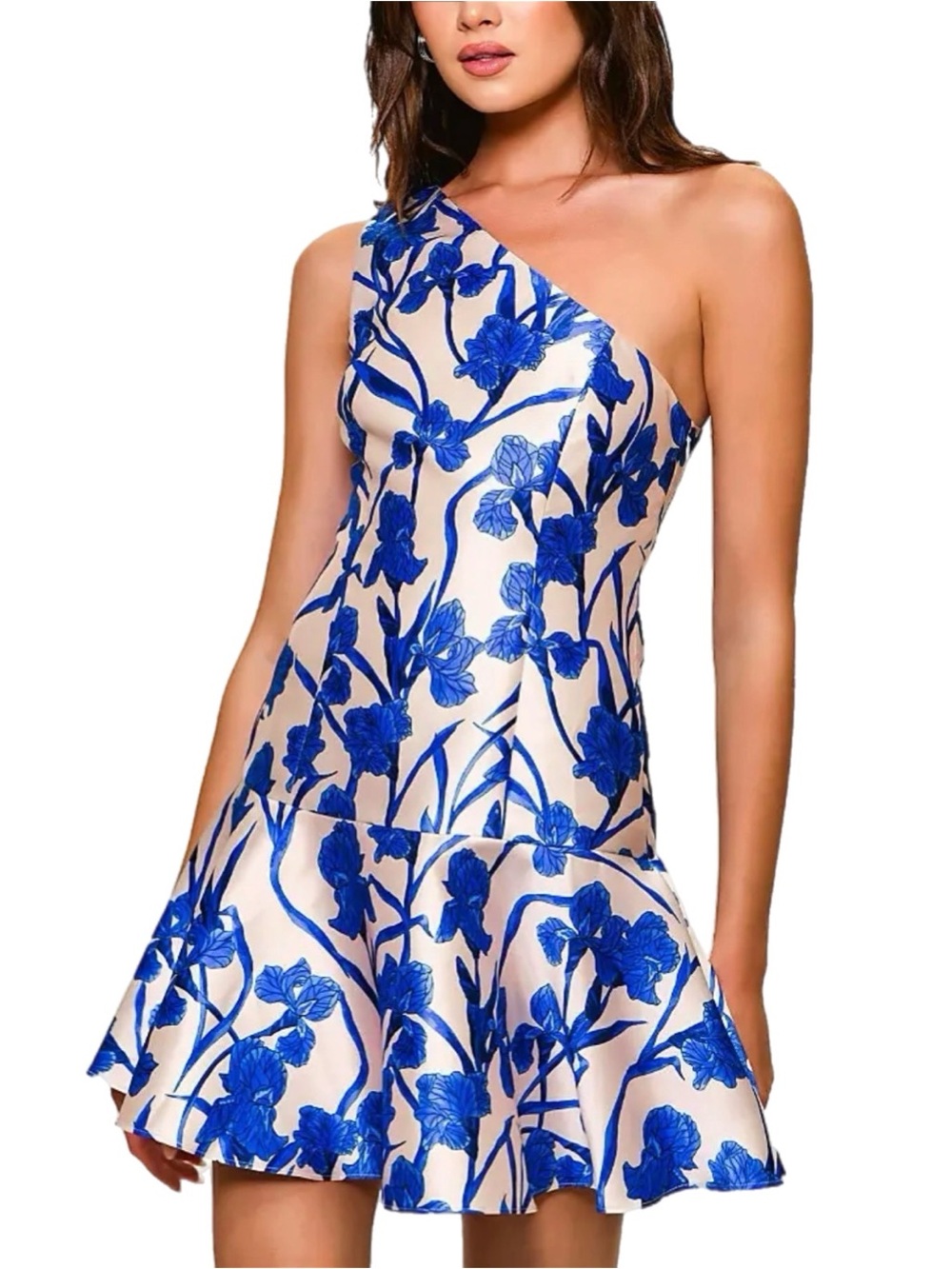 NWT Hutch $268 MSRP Silas Cobalt Vining Orchids One Shoulder Mikado Mini Dress